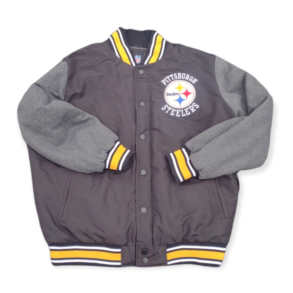 NFL Pittsburgh Steelers Snap Down Varsity Franchise Jacket Black and Gray XXL